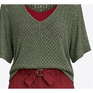 Boho Crochet Open-Knit Tunic | Airy Olive Green Sheer Top Faded Glory XL